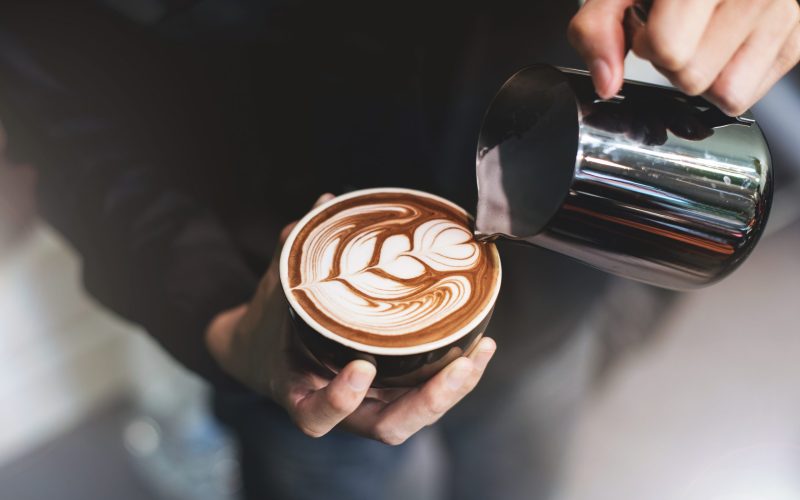 Barista make coffee cup latte art Barista make coffee cup latte art
